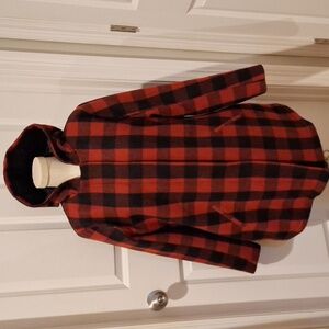 Levi's Wool Blend Zipper Snap 3/4 Length Hood Jacket Womens Large Quilted‎ Red